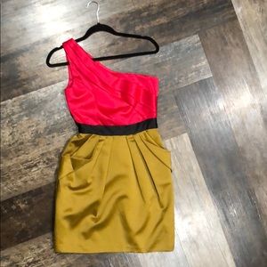 One shoulder color block dress